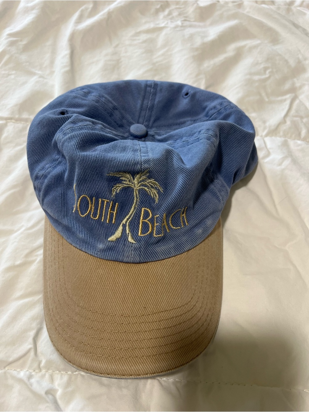 Source Unknown Blue and Tan "South Beach" Palm Tree Baseball Cap